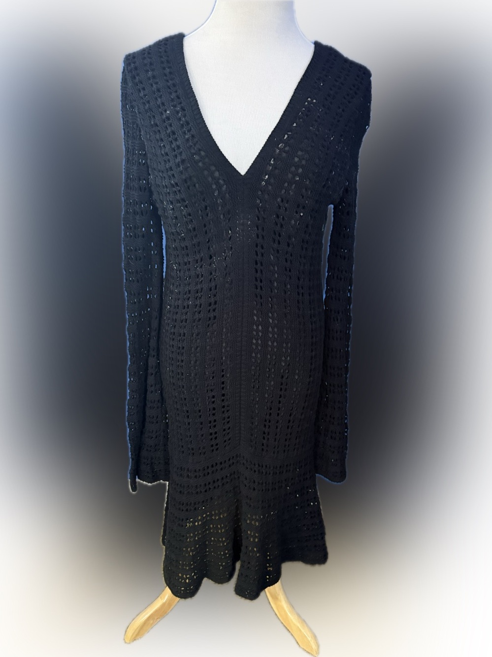 Union of Angels Black Knitted Dress w/ Bell Sleeves (M)